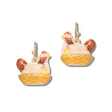 113426, ENAMELED HEN ON WOVEN NEST DROP EARRINGS