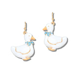 113427, ENAMELED GOOSE WITH BOW DROP EARRINGS