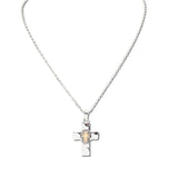 113433, TWO TONE LAYERED CROSS PENDANT NECKLACE