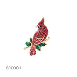113442, CHRISTMAS RED CRYSTAL CARDINAL ON HOLLY BRANCH BROOCH