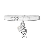 113452, JOHN 3:16 FISH AND HEART CHARM STRETCH BRACELET