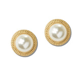 113463, PEARL CABOCHON TEXTURED FRAME STUD EARRINGS