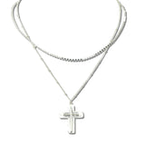 113472, TEXTURED LAYERED CROSS PENDANT NECKLACE