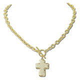 113473, FAUX LEATHER CROSS PENDANT TOGGLE CHAIN NECKLACE