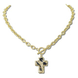 113473, FAUX LEATHER CROSS PENDANT TOGGLE CHAIN NECKLACE