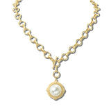 113486, FACETED GEMSTONE AND PEARL MEDALLION TOGGLE CHAIN NECKLACE