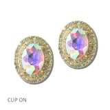 113490, OVAL CRYSTAL DOUBLE HALO CLIP ON EARRINGS