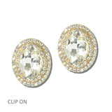 113490, OVAL CRYSTAL DOUBLE HALO CLIP ON EARRINGS