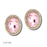 113490, OVAL CRYSTAL DOUBLE HALO CLIP ON EARRINGS