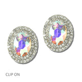 113490, OVAL CRYSTAL DOUBLE HALO CLIP ON EARRINGS