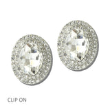 113490, OVAL CRYSTAL DOUBLE HALO CLIP ON EARRINGS