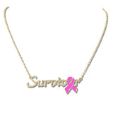 113491, AWARENESS PINK RIBBON SURVIVOR SCRIPT NECKLACE