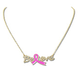 113492, AWARENESS PINK RIBBON BELIEVE SCRIPT NECKLACE