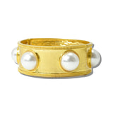 113496, WATER RESISTANT 24K GOLD TONE PEARL CABOCHON STRETCH BRACELET