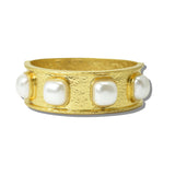 113497, WATER RESISTANT 24K GOLD TONE HALF CUSHION PEARL STRETCH BRACELET