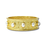113498, WATER RESISTANT 24K GOLD TONE HALF OVAL PEARL STRETCH BRACELET