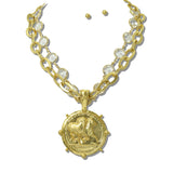 113499, WATER RESISTANT 24K GOLD TONE HORSE COIN PENDANT LAYERED CHAIN NECKLACE