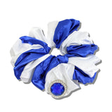 113505, SATIN SORORITY HAIR SCRUNCHIE WITH CRYSTAL RHINESTONE MEDALLION