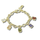 113506, 14K GOLD PLATED EMERALD CUT CZ CHARM BRACELET