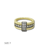 113511, 14K GOLD PLATED PAVE CZ ACCENT TEXTURE RING