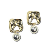 113516, HAMMERED FREEFORM PLATE AND SPHERE DROP EARRINGS