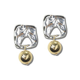 113516, HAMMERED FREEFORM PLATE AND SPHERE DROP EARRINGS