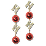 113523, PAVE RHINESTONE CHRISTMAS HO-HO LETTER AND ORNAMENT DROP EARRINGS