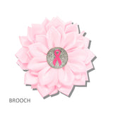 113530, AWARENESS PINK RIBBON SATIN FLOWER BROOCH PIN