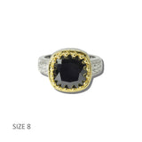 113535, 14K GOLD PLATED TWO TONE CUSHION CZ BEADED BEZEL RING