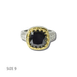 113535, 14K GOLD PLATED TWO TONE CUSHION CZ BEADED BEZEL RING