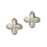 113538, 14K GOLD PLATED QUATREFOIL PAVE CZ STUD EARRINGS