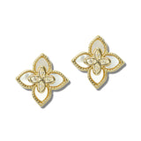 113542, 14K GOLD PLATED MOTHER OF PEARL CZ CLOVER STUD EARRINGS
