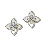 113542, 14K GOLD PLATED MOTHER OF PEARL CZ CLOVER STUD EARRINGS