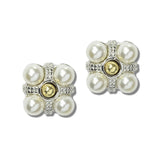 113544, 14K GOLD PLATED PEARL QUAD CLUSTER STUD EARRINGS
