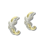 113545, 14K GOLD PLATED PAVE CZ X CROSSOVER HALF HOOP EARRINGS