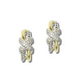 113545, 14K GOLD PLATED PAVE CZ X CROSSOVER HALF HOOP EARRINGS