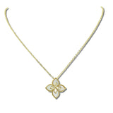 113548, 14K GOLD PLATED MOTHER OF PEARL CZ QUATREFOIL PENDANT NECKLACE