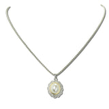 113550, 14K GOLD PLATED OVAL PEARL CABOCHON HALO PENDANT NECKLACE