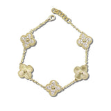 113552, 14K GOLD PLATED SUNBURST TEXTURED AND PAVE CZ CLOVER STATION BRACELET
