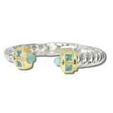 113555, 14K GOLD PLATED TWISTED CABLE CZ OPEN CUFF BRACELET