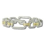 113559, 14K GOLD PLATED TWO TONE TEXTURED PAPERCLIP LINK BRACELET
