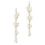 113563, CASCADING FLORAL PETAL AND CRYSTAL LINEAR DROP EARRINGS
