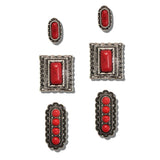 113577, 3 PAIR WESTERN CONCHO CABOCHON STUD EARRINGS SET