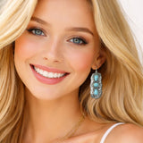 113579, WESTERN 3-STONE TURQUOISE SCALLOPED SHIELD DANGLE EARRINGS