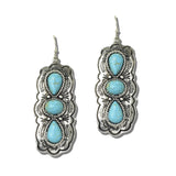 113579, WESTERN 3-STONE TURQUOISE SCALLOPED SHIELD DANGLE EARRINGS