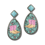 113580, WESTERN COWGIRL BOOT TEARDROP STATEMENT DROP EARRINGS