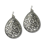 113581, WESTERN ENGRAVED FLORAL SCROLLWORK TEARDROP DANGLE EARRINGS