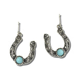 113582, WESTERN TURQUOISE STONE ENGRAVED HORSESHOE DANGLE EARRINGS