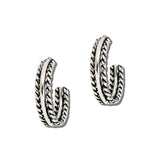 113584, WESTERN ROPE TWIST TEXTURED SILVER C HOOP EARRINGS