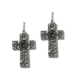 113587, WESTERN CARVED FLORAL CROSS DANGLE EARRINGS